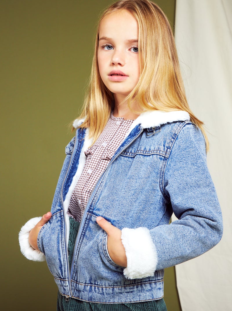 Giacca in jeans con collo aviatore Blu Denim chiaro - Kiabi