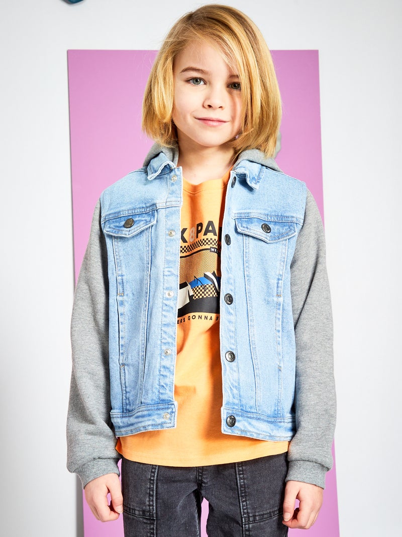 Giacca in jeans con maniche in tessuto felpato BLU - Kiabi