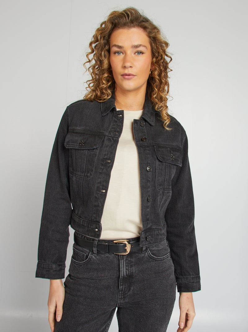 Giacca in jeans con maniche lunghe e tasche con patta sul petto GRIGIO - Kiabi