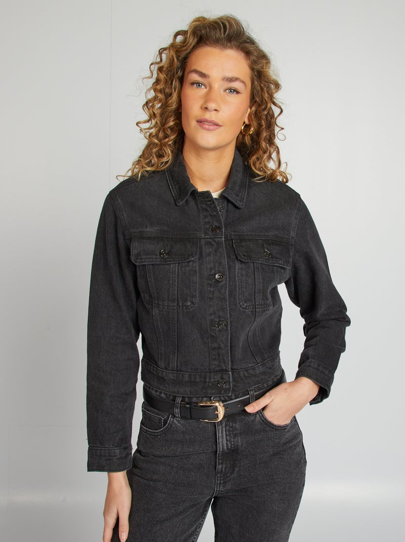 Giacca in jeans con maniche lunghe e tasche con patta sul petto GRIGIO - Kiabi