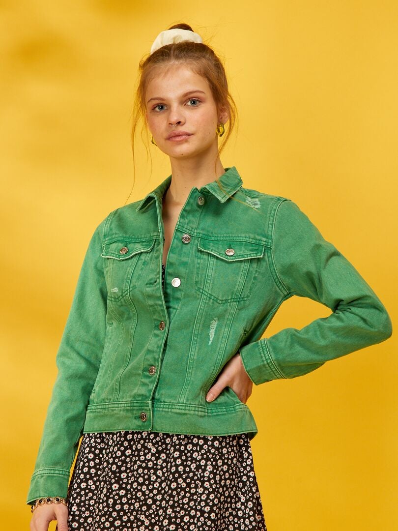 Giacca in jeans effetto destroyed VERDE - Kiabi
