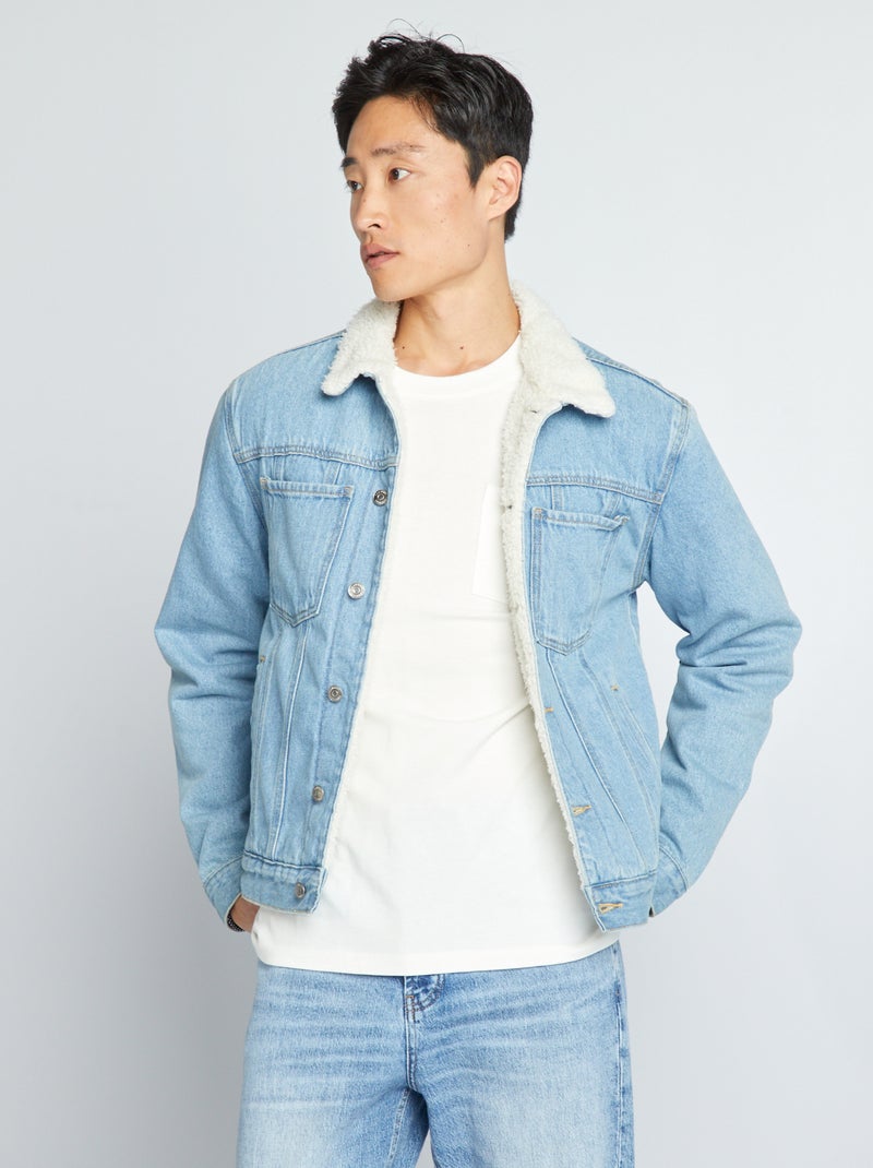 Giacca in jeans foderata effetto montone Blu Denim chiaro - Kiabi