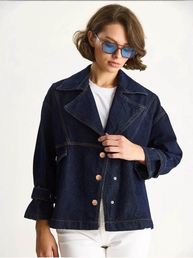 Giacca in look denim con colletto a camicia e chiusura con bottoni lucci Blu marino - Kiabi