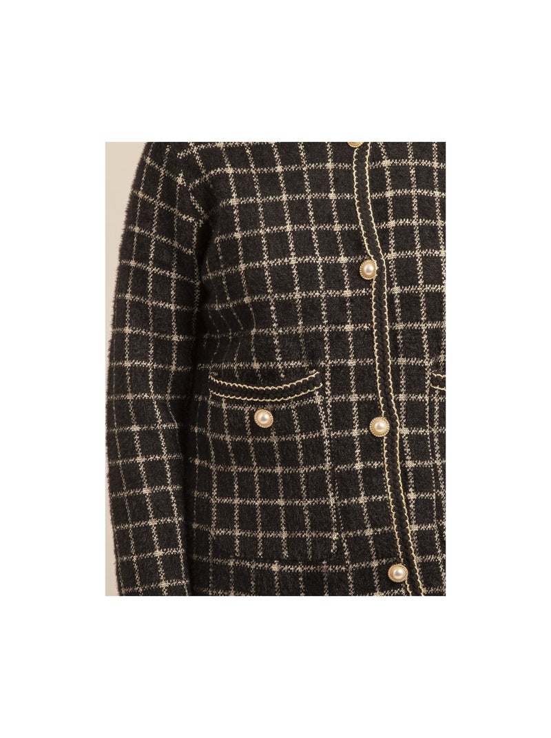 Giacca in maglia a quadri URVINA Nero - Kiabi