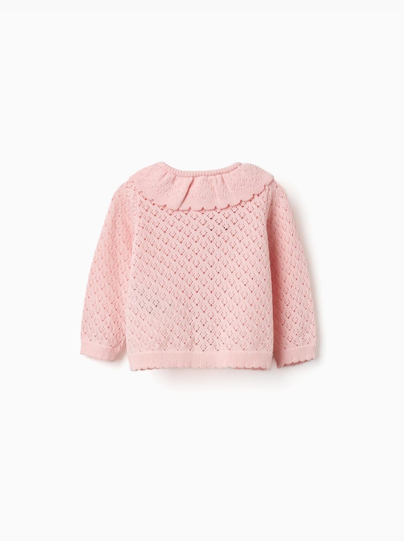 Giacca in maglia a traforo con estremità smerlate Rosa - Kiabi