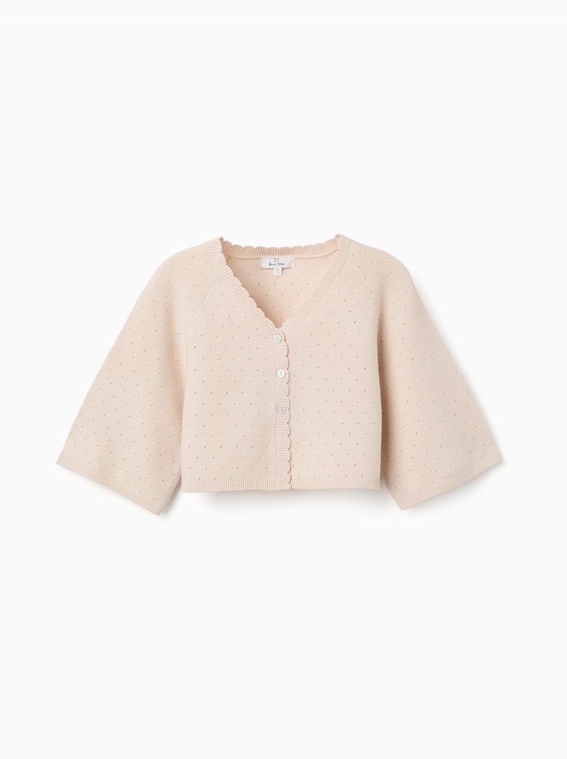 Giacca in maglia di cotone con dettagli smerlati Beige chiaro - Kiabi