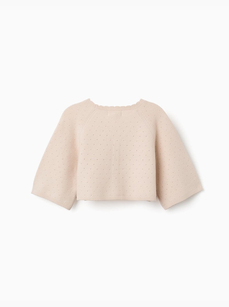 Giacca in maglia di cotone con dettagli smerlati Beige chiaro - Kiabi