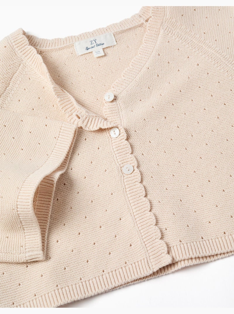Giacca in maglia di cotone con dettagli smerlati Beige chiaro - Kiabi