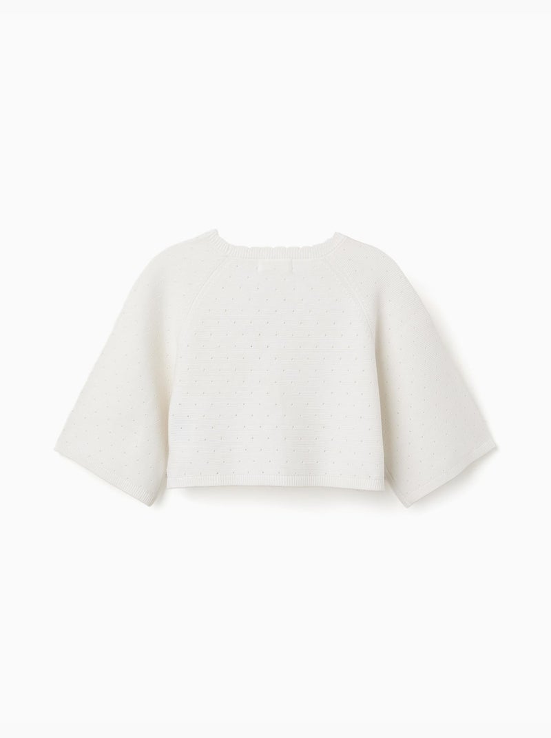 Giacca in maglia di cotone con dettagli smerlati Bianco - Kiabi