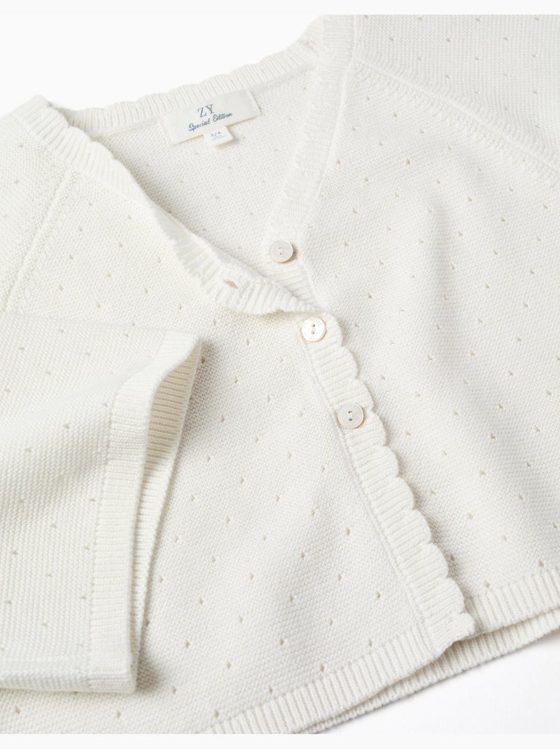 Giacca in maglia di cotone con dettagli smerlati Bianco - Kiabi