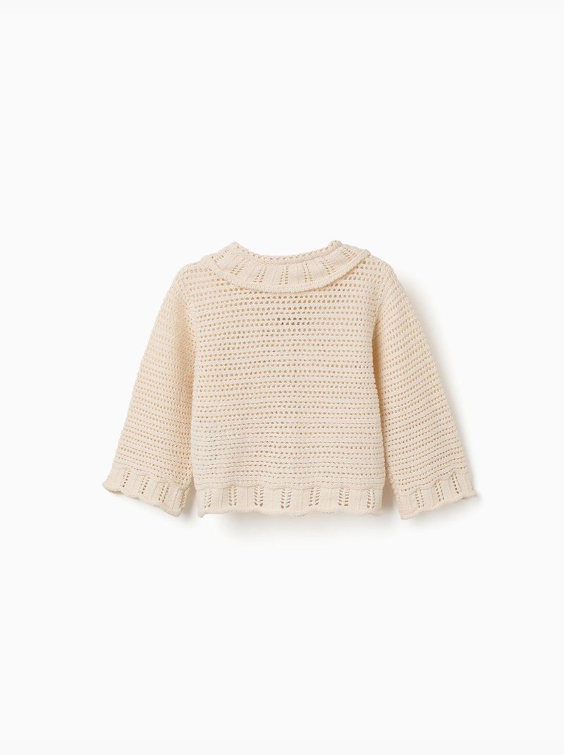 Giacca in maglia di cotone con dettagli traforati Beige chiaro - Kiabi