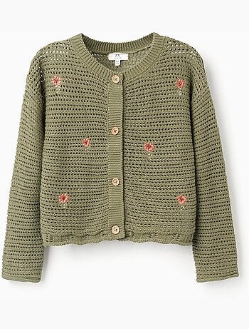 Giacca in maglia di cotone con fiori ricamati