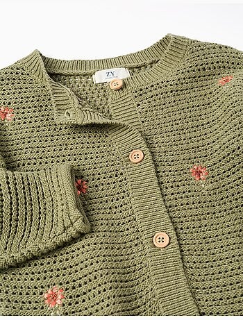 Giacca in maglia di cotone con fiori ricamati