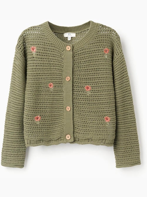 Giacca in maglia di cotone con fiori ricamati - Kiabi