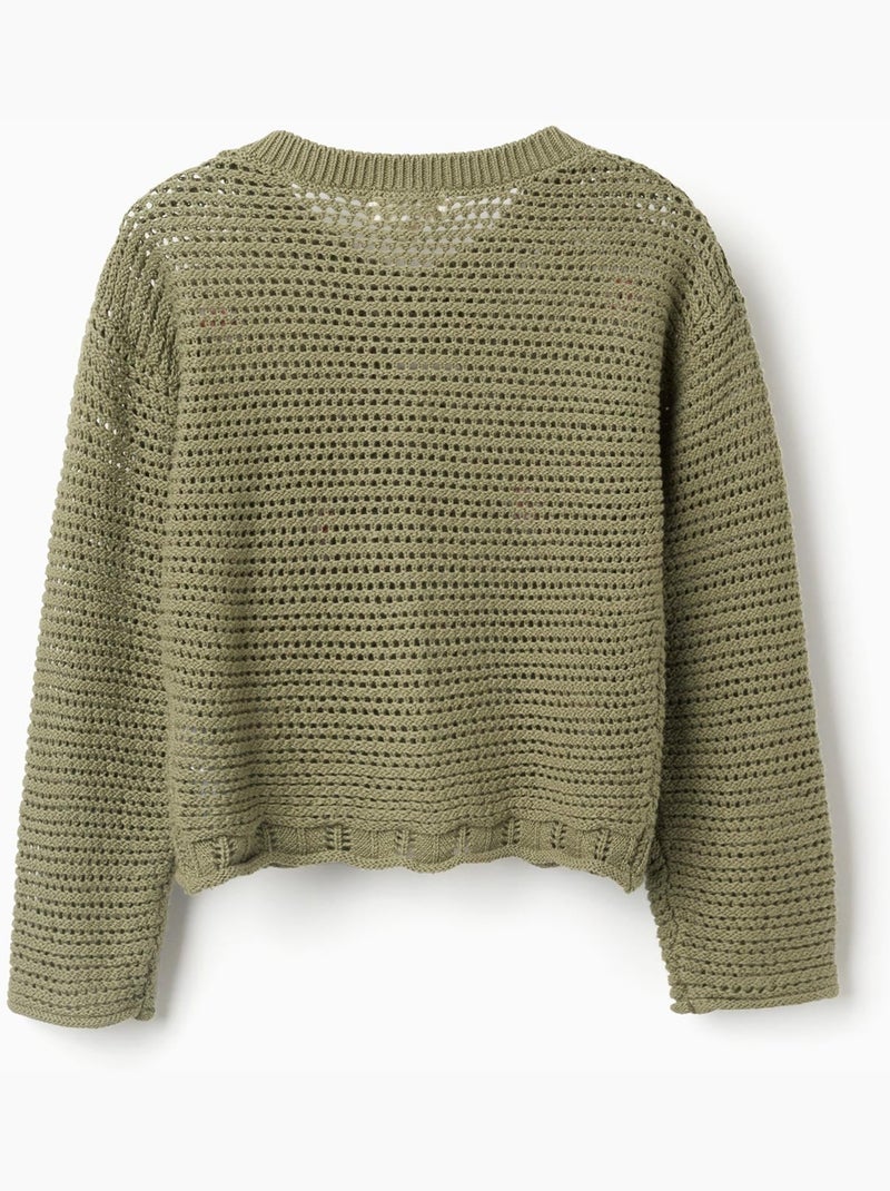 Giacca in maglia di cotone con fiori ricamati Verde scuro - Kiabi
