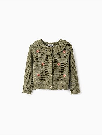 Giacca in maglia di cotone con fiori ricamati