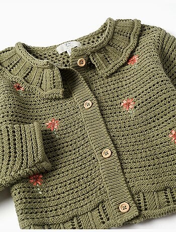 Giacca in maglia di cotone con fiori ricamati