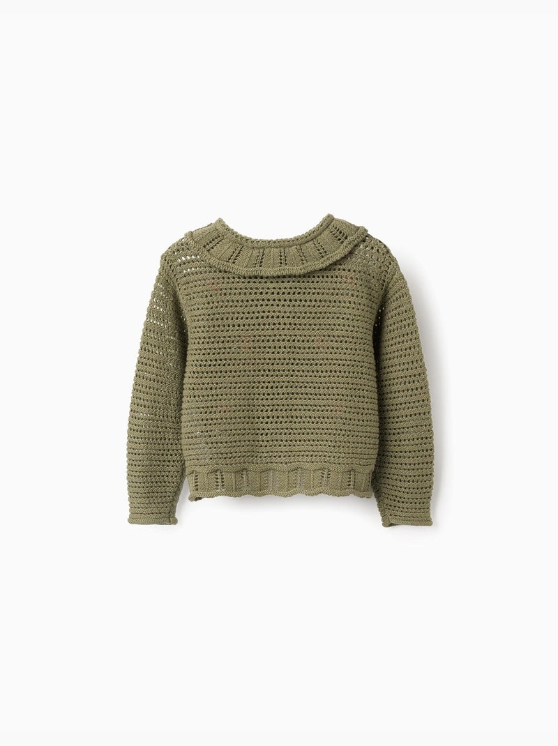 Giacca in maglia di cotone con fiori ricamati Verde scuro - Kiabi