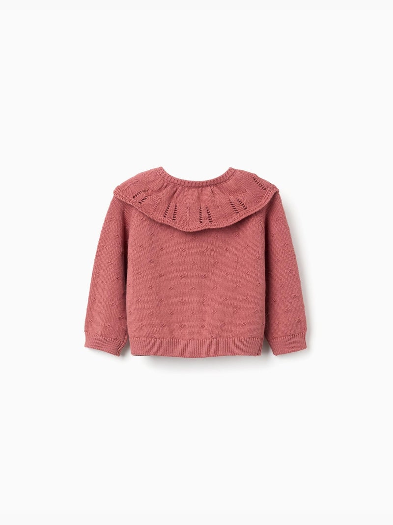 Giacca in maglia di cotone traforata con colletto a volant Rosa - Kiabi
