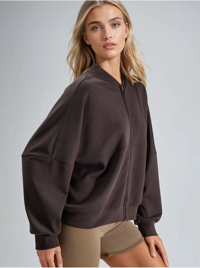 Giacca in modal con zip busem Marrone scuro - Kiabi