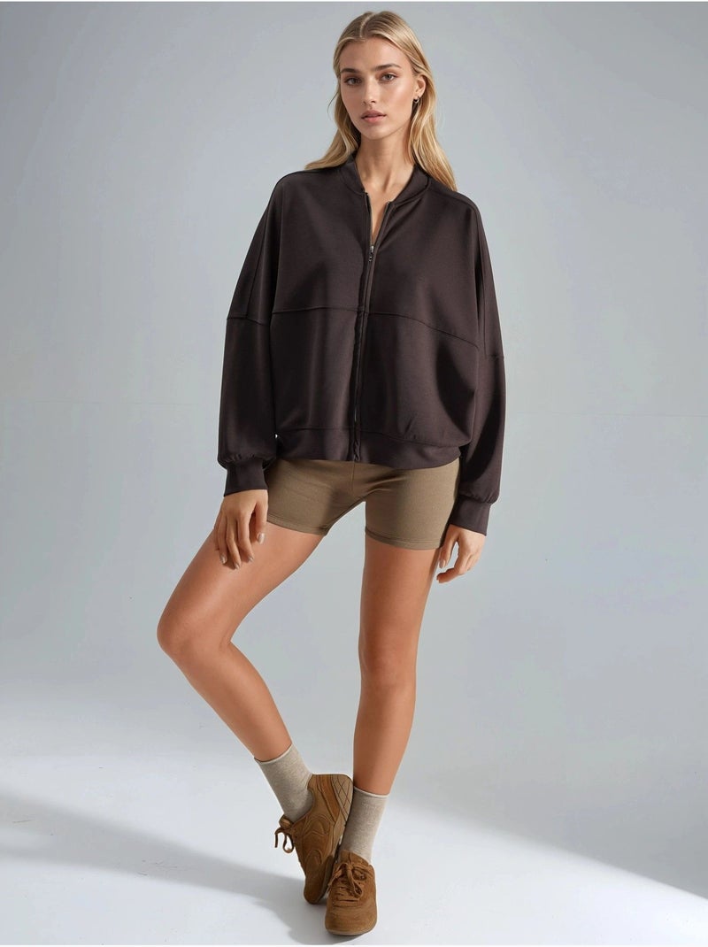 Giacca in modal con zip busem Marrone scuro - Kiabi
