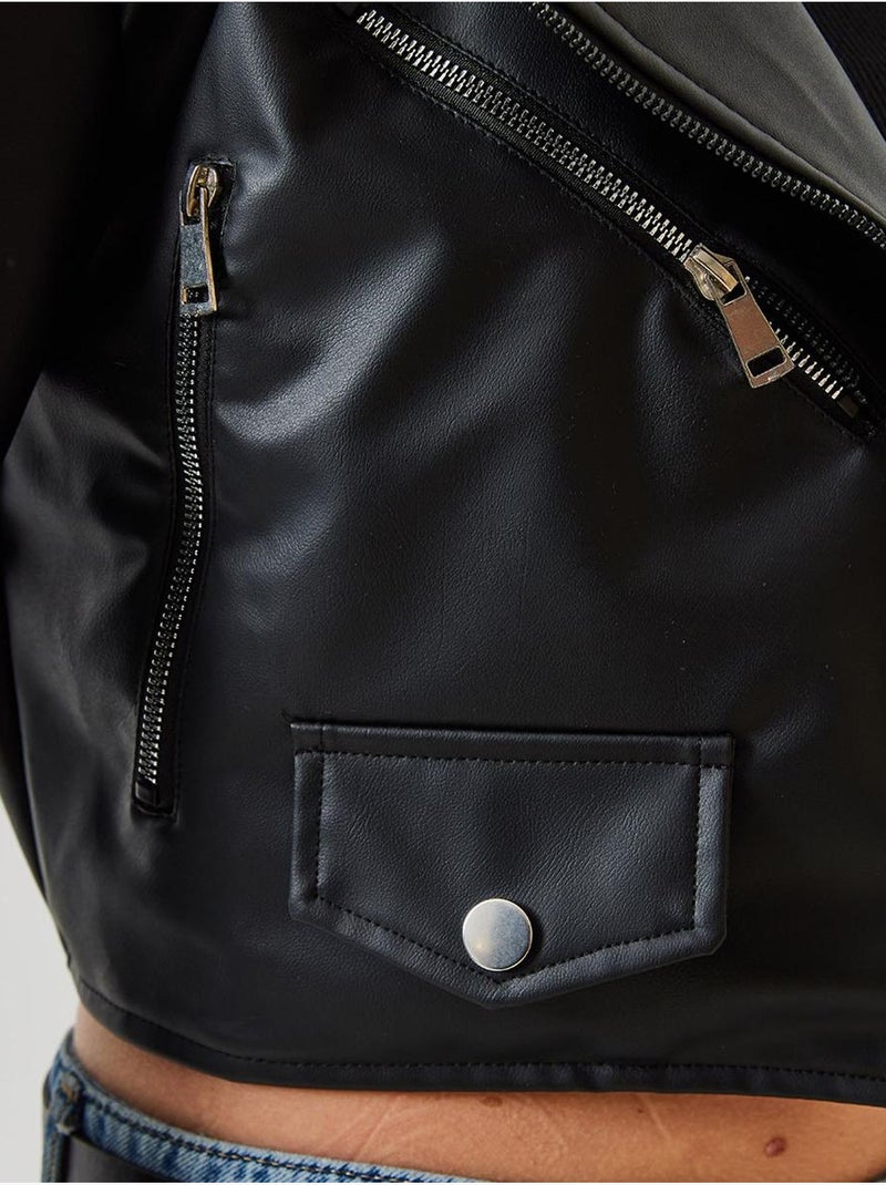 Giacca in pelle con cerniera asimmetrica lucci Nero - Kiabi