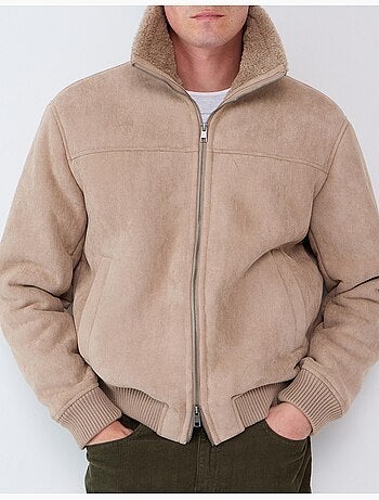Giacca in pelle effetto shearling, mo fashion