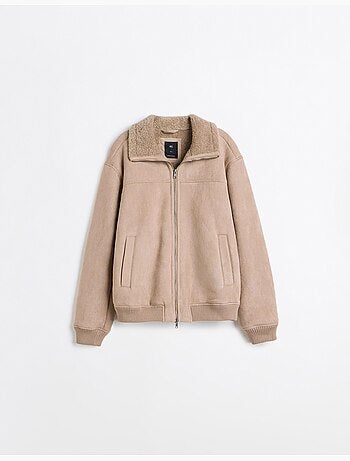 Giacca in pelle effetto shearling, mo fashion