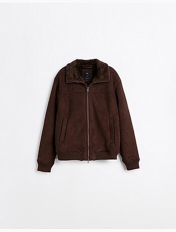Giacca in pelle effetto shearling, mo fashion