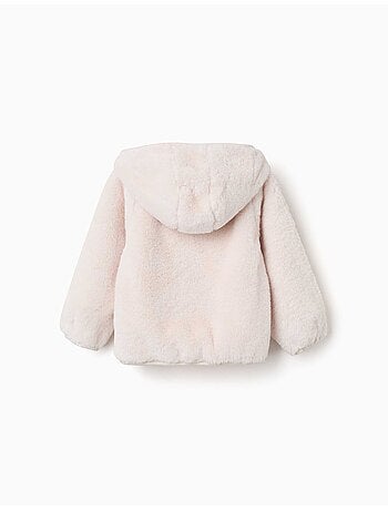 Giacca in peluche con cappuccio e cerniera frontale