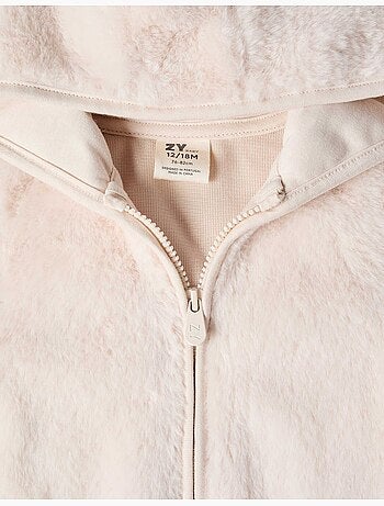 Giacca in peluche con cappuccio e cerniera frontale
