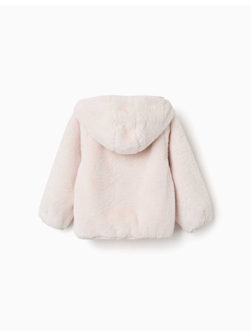 Giacca in peluche con cappuccio e cerniera frontale Beige chiaro - Kiabi