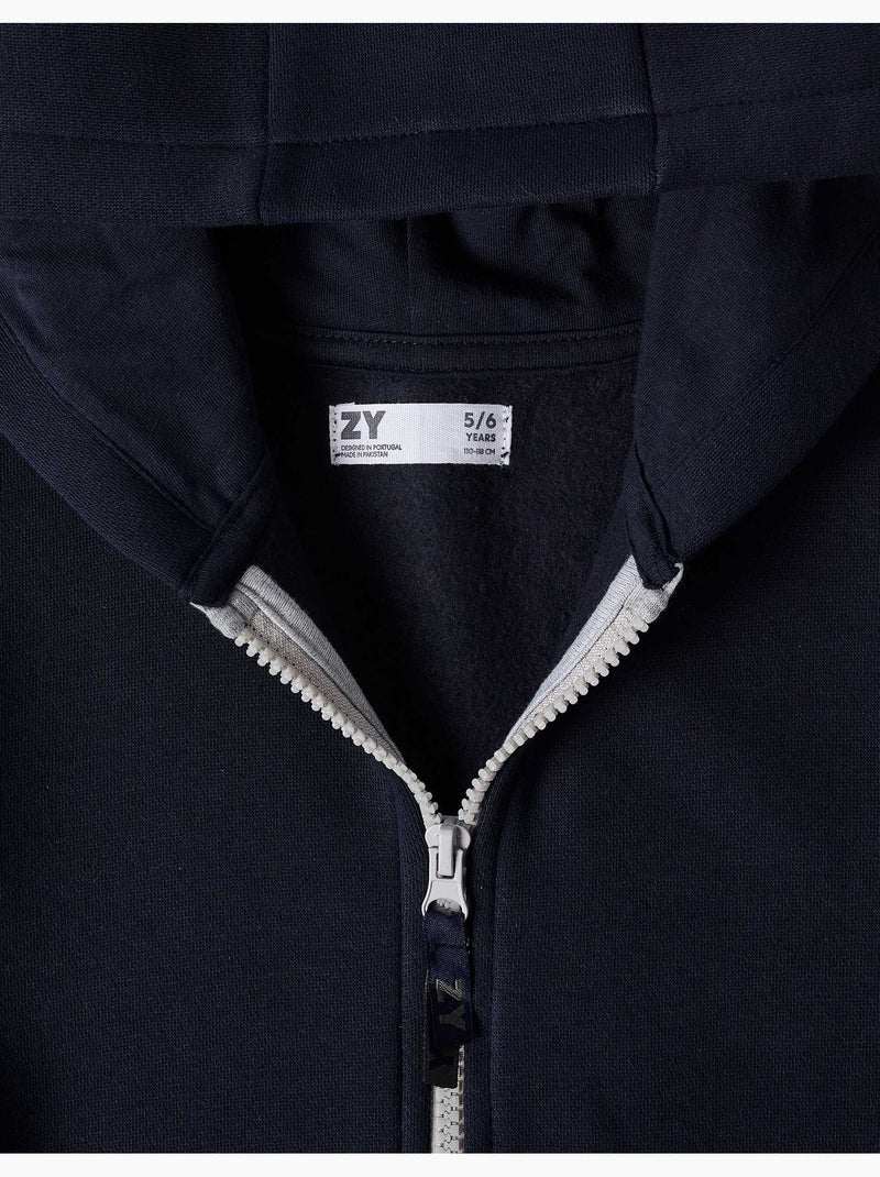Giacca in pile con cappuccio e fodera spazzolata Blu scuro - Kiabi