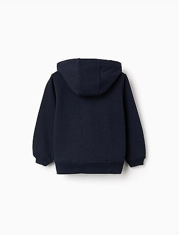 Giacca in pile con cappuccio e M ricamata
