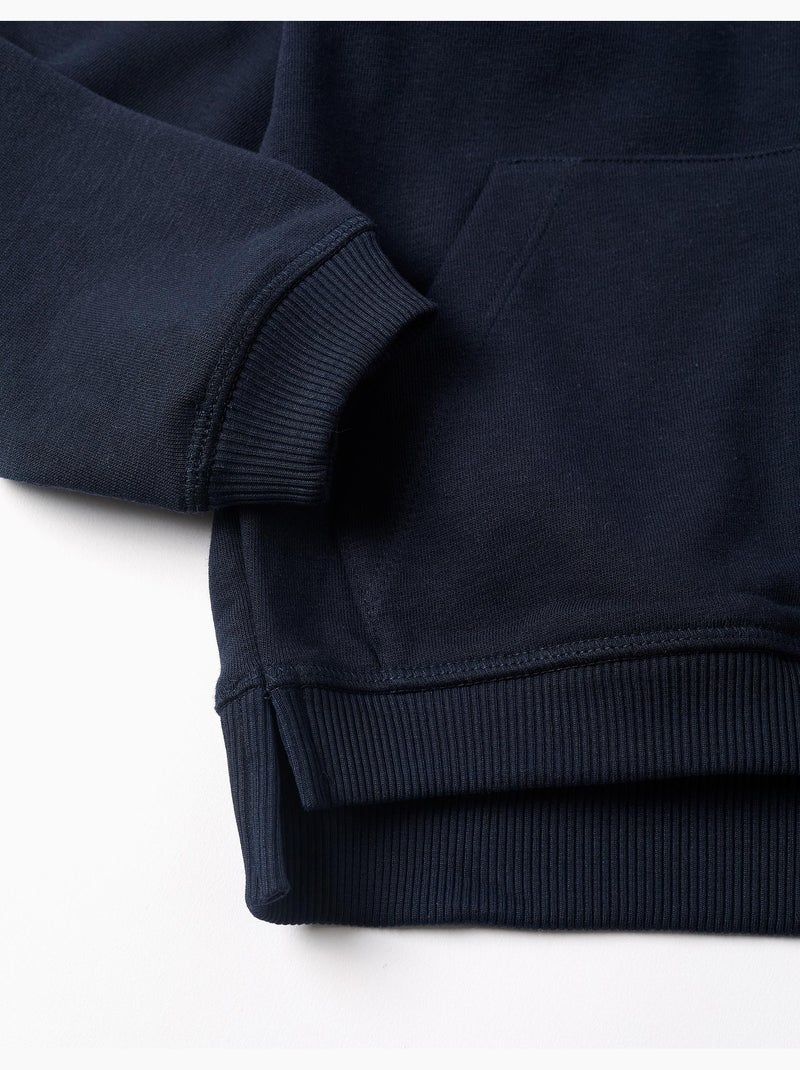 Giacca in pile con cappuccio e M ricamata Blu scuro - Kiabi