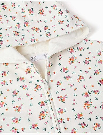 Giacca in pile con cappuccio e motivo floreale