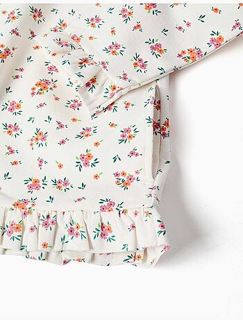 Giacca in pile con cappuccio e motivo floreale