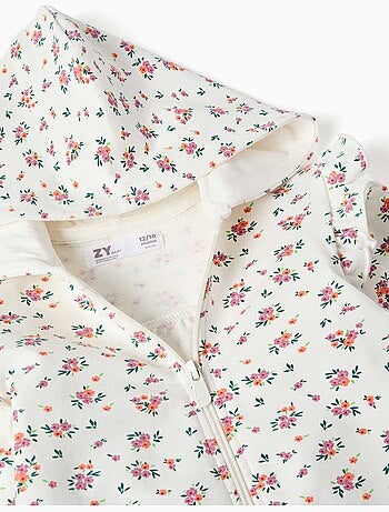 Giacca in pile con cappuccio e motivo floreale