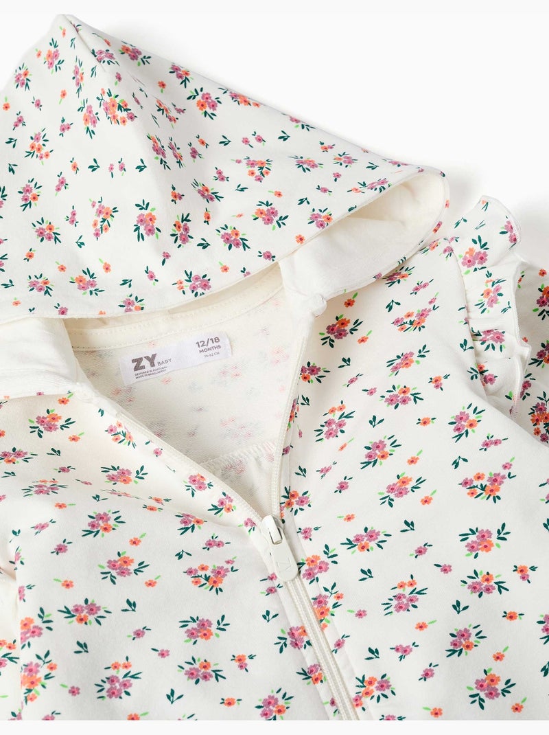 Giacca in pile con cappuccio e motivo floreale Beige chiaro - Kiabi