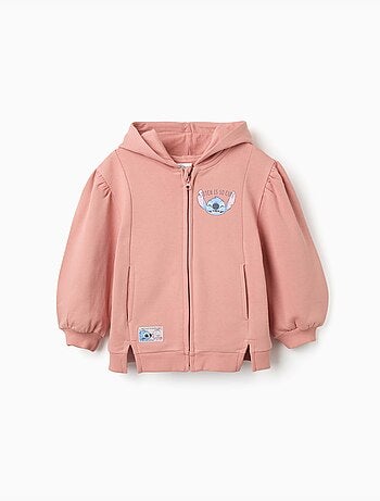 Giacca in pile spazzolato con cappuccio e stampe Stitch