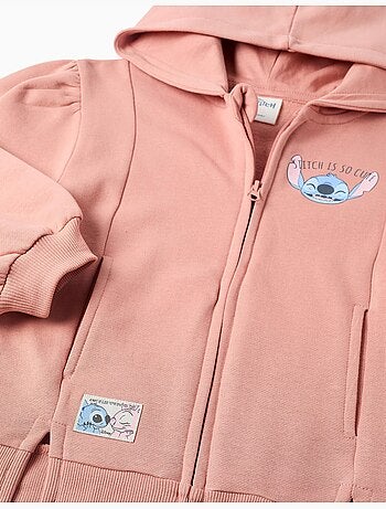 Giacca in pile spazzolato con cappuccio e stampe Stitch