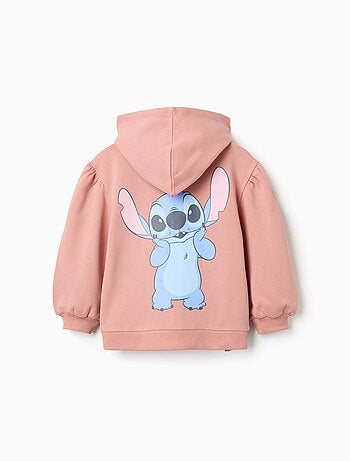 Giacca in pile spazzolato con cappuccio e stampe Stitch