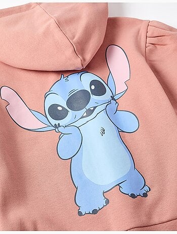 Giacca in pile spazzolato con cappuccio e stampe Stitch