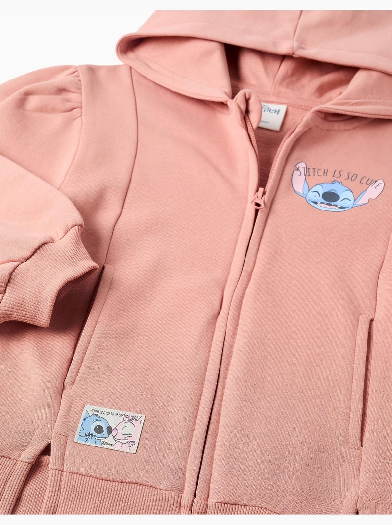 Giacca in pile spazzolato con cappuccio e stampe Stitch Rosa - Kiabi