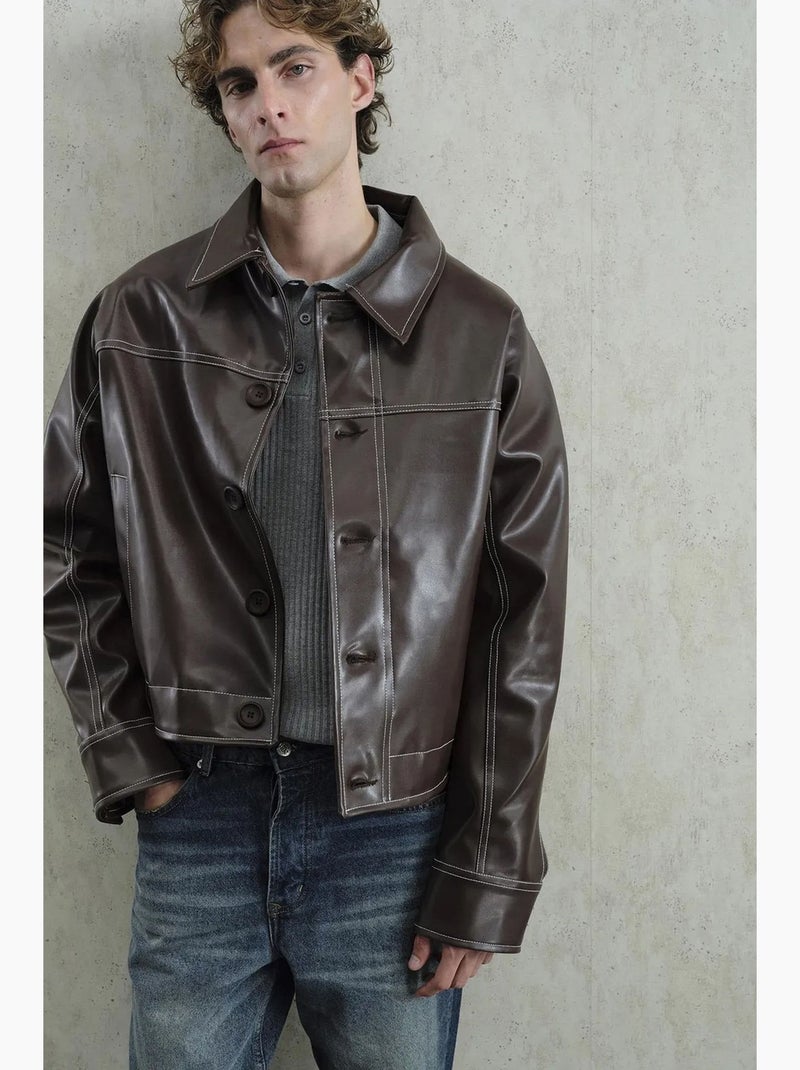 Giacca in similpelle con bottoni giesto Marrone cioccolato - Kiabi