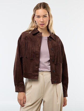 Giacca in suede con frange taglio corto