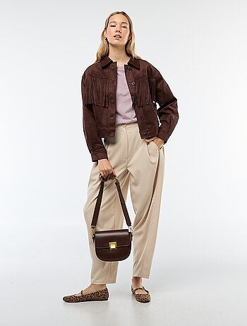 Giacca in suede con frange taglio corto