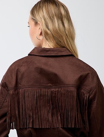 Giacca in suede con frange taglio corto