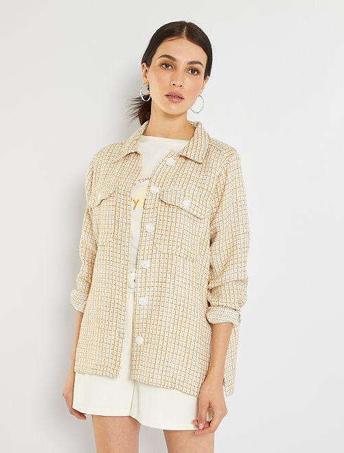 Giacca in tweed con bottoni bianchi - giallo/bianco - Kiabi - 29.00€