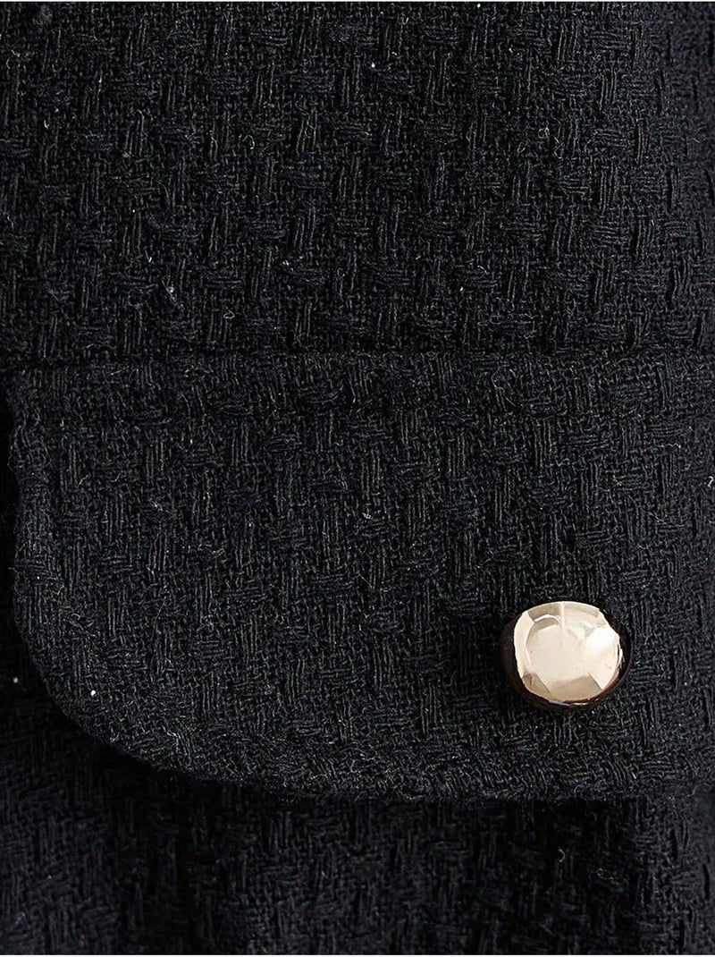 Giacca in tweed con scollo rotondo e dettaglio tasca hiccup Nero - Kiabi